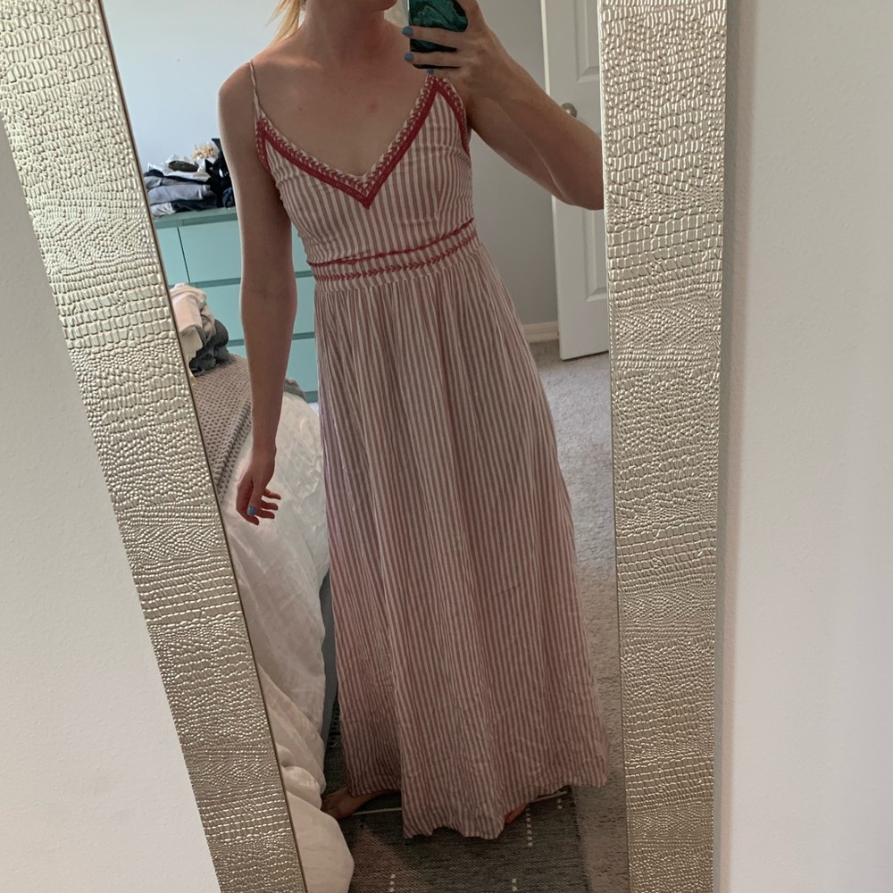 Japna maxi dress pink and white pinstripe with embroidery detail size xs